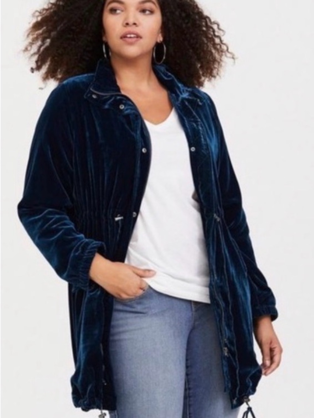 Torrid Velvet Anorak Jacket 00 US 10 M / L Teal Blue Longline Coat